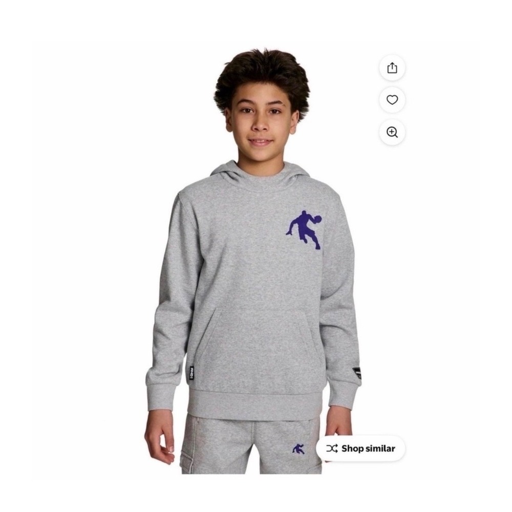 AND1 Boy's Athletic Graphic Fleece Hoodie – Grey/Purple – Kids XXL (18) – NWT